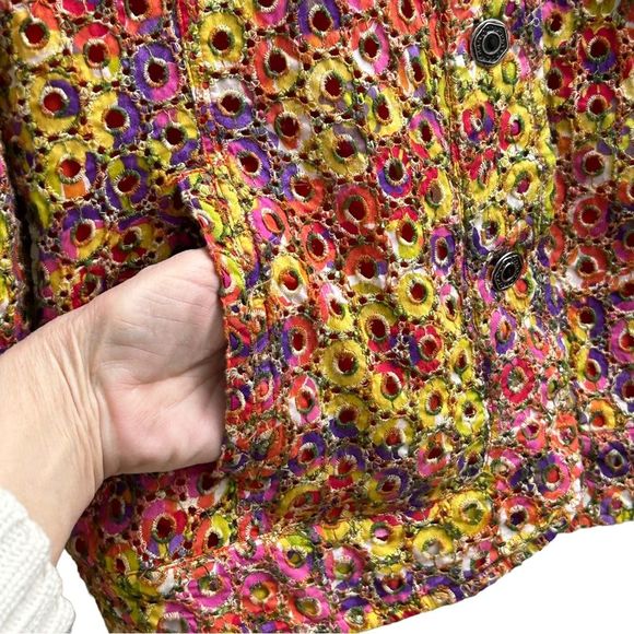 Chico's Multicolor Eyelet Cotton Blazer 3 Women's Size 16 XL Jacket - Picture 3 of 7